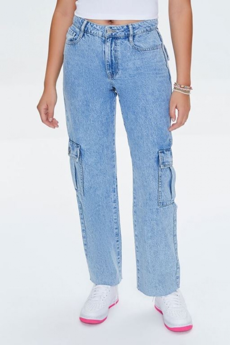 Jeans Forever 21 Cargo Directo Leg Mujer Azules Claro | VIIpzERsxR9