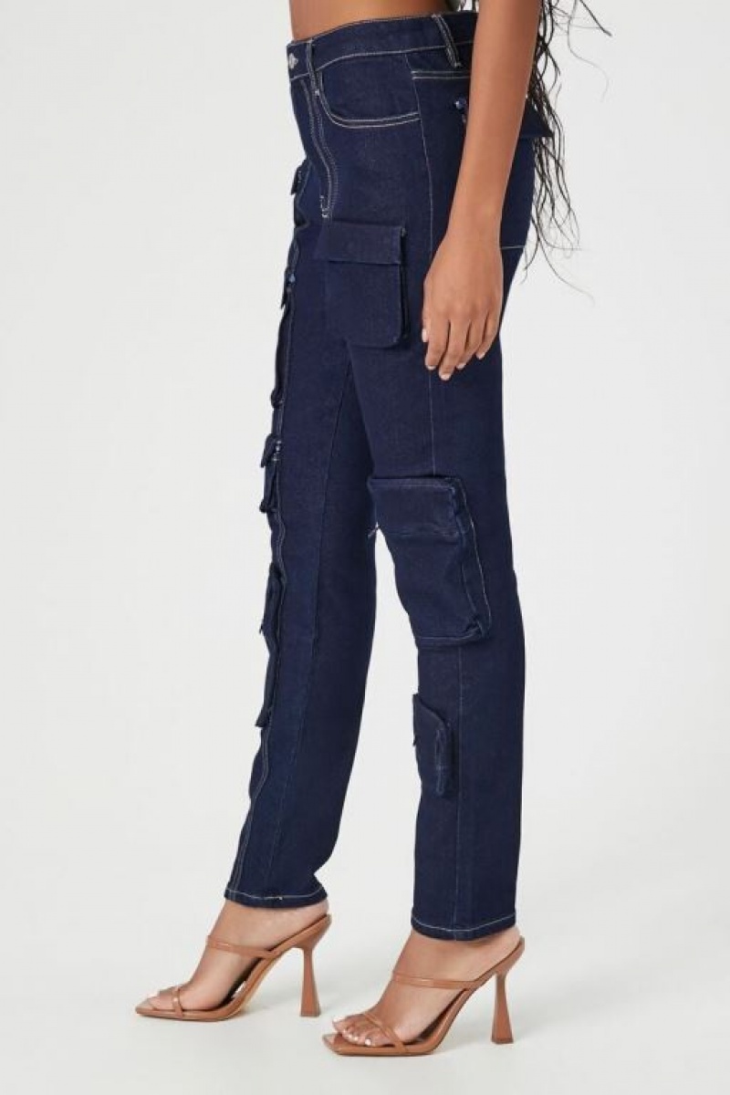 Jeans Forever 21 Cargo Flaco Mujer Azules Oscuro | pH7EVtwqI38