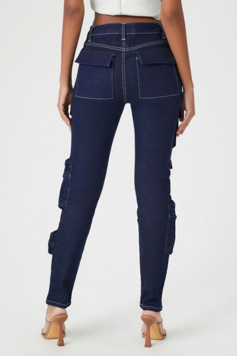 Jeans Forever 21 Cargo Flaco Mujer Azules Oscuro | pH7EVtwqI38