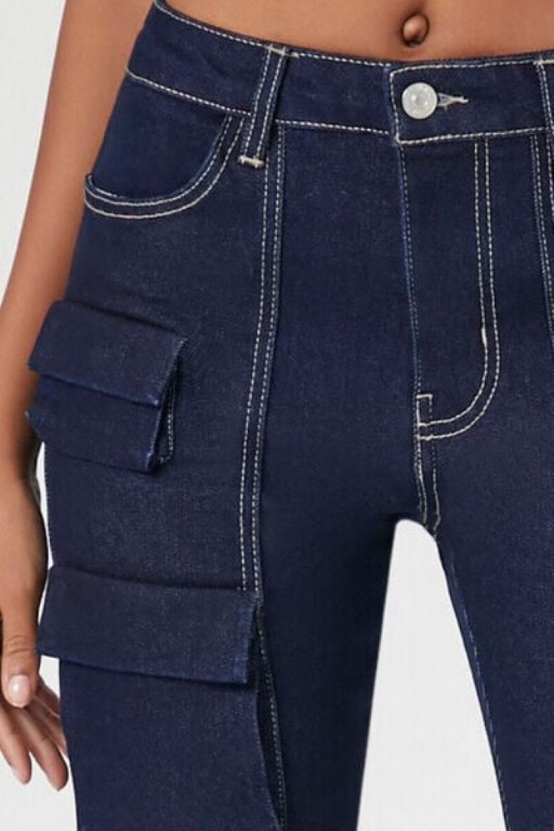 Jeans Forever 21 Cargo Flaco Mujer Azules Oscuro | pH7EVtwqI38