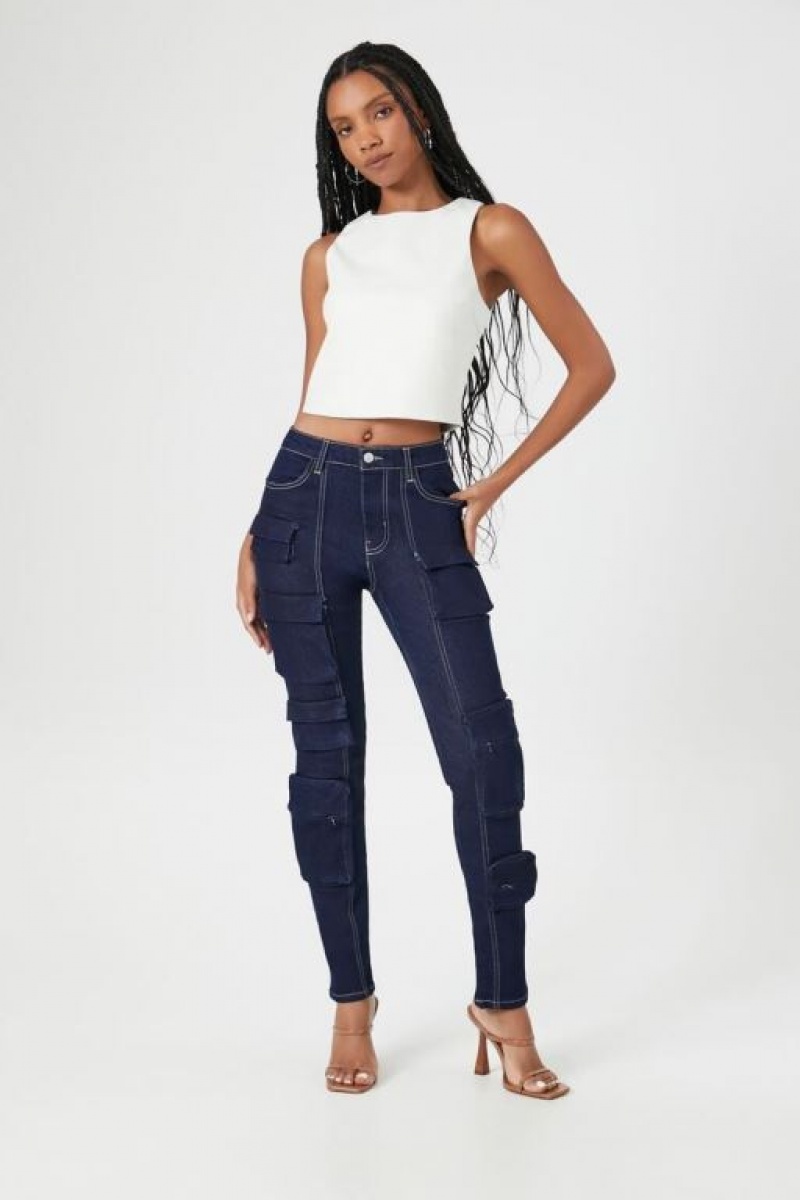 Jeans Forever 21 Cargo Flaco Mujer Azules Oscuro | pH7EVtwqI38