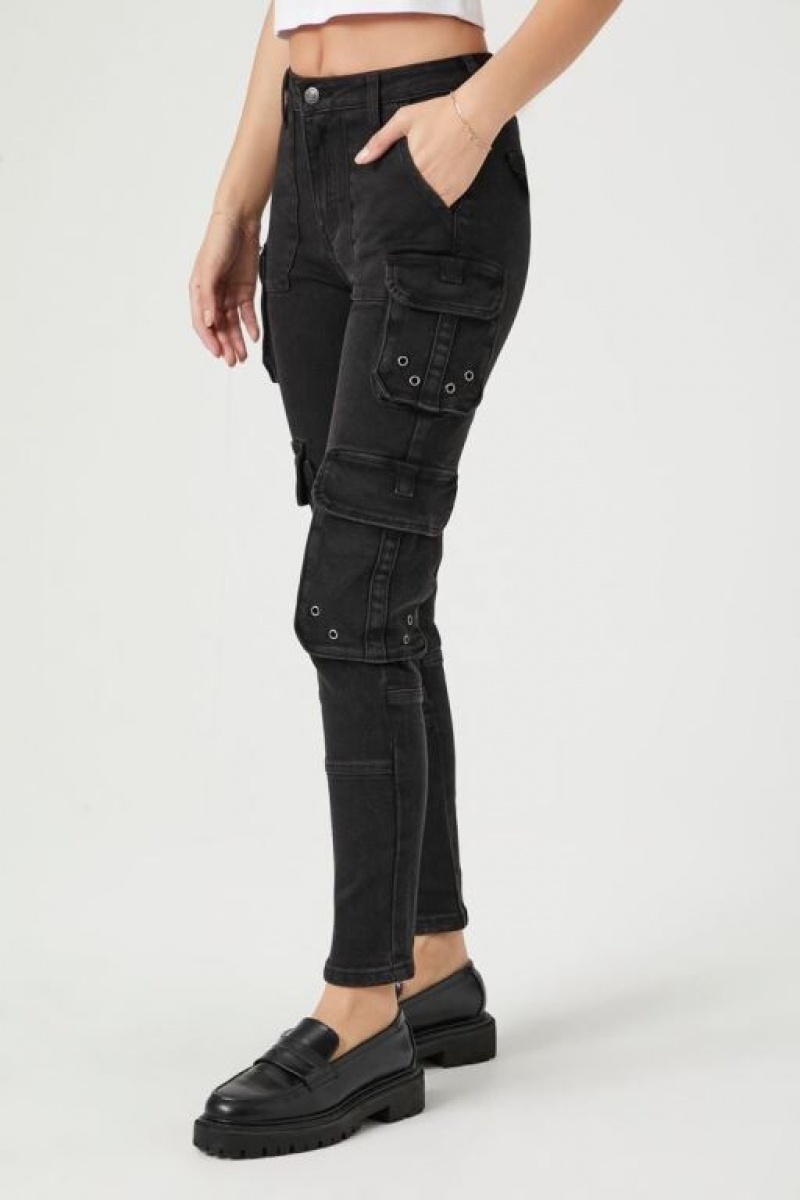 Jeans Forever 21 Cargo Flaco Mujer Negras | MyVxJPqMTHf