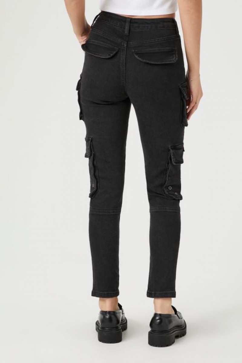 Jeans Forever 21 Cargo Flaco Mujer Negras | MyVxJPqMTHf