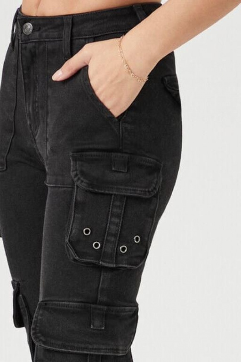 Jeans Forever 21 Cargo Flaco Mujer Negras | MyVxJPqMTHf