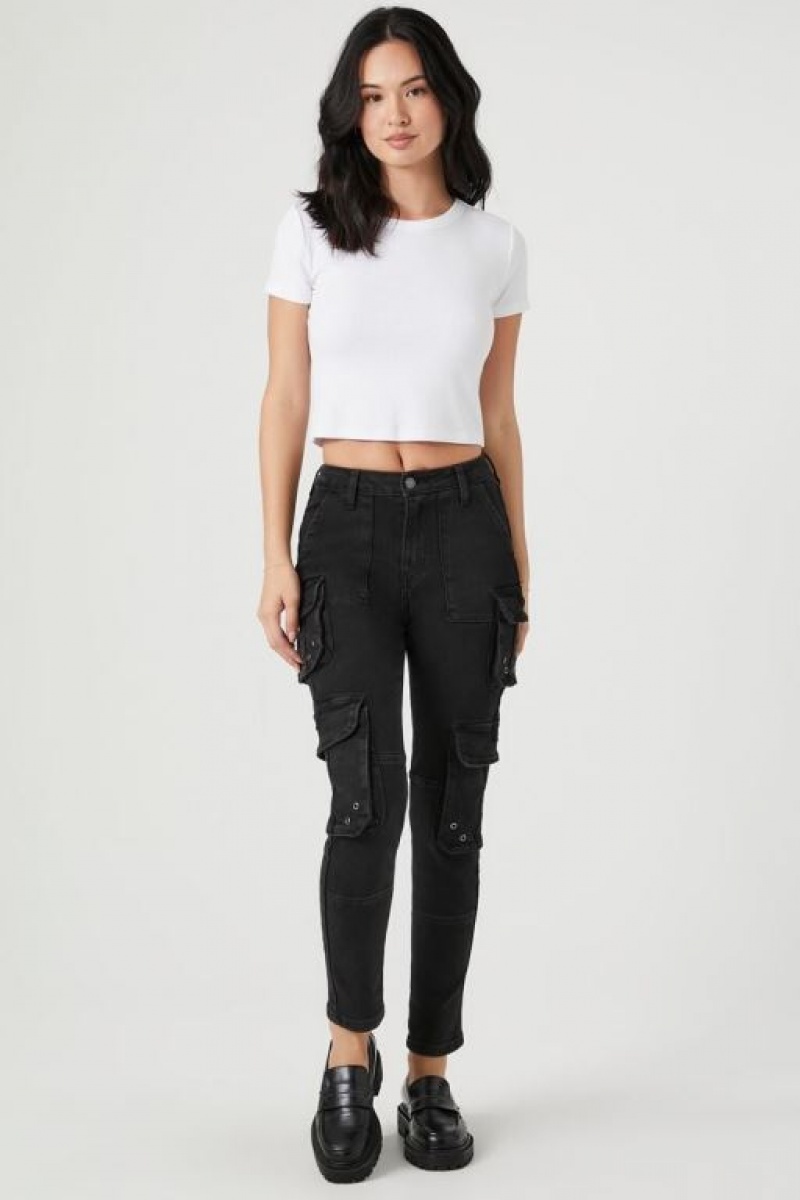 Jeans Forever 21 Cargo Flaco Mujer Negras | MyVxJPqMTHf