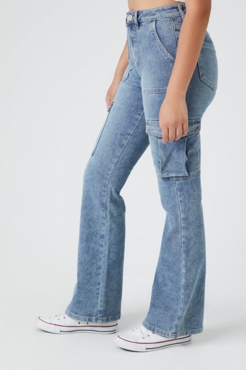 Jeans Forever 21 Cargo Flare Mujer Azules | lrGQ7WRS8Ou