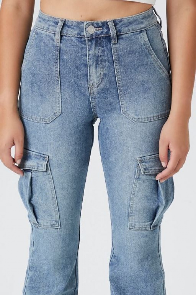 Jeans Forever 21 Cargo Flare Mujer Azules | lrGQ7WRS8Ou