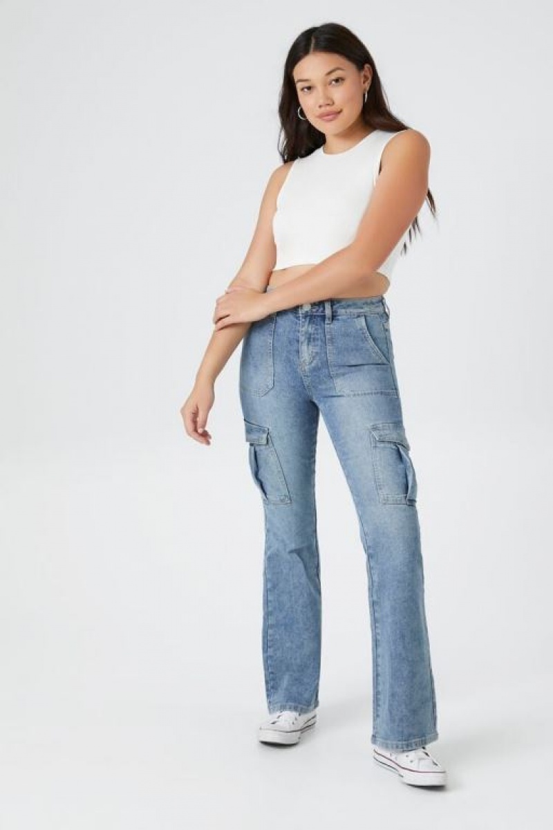 Jeans Forever 21 Cargo Flare Mujer Azules | lrGQ7WRS8Ou