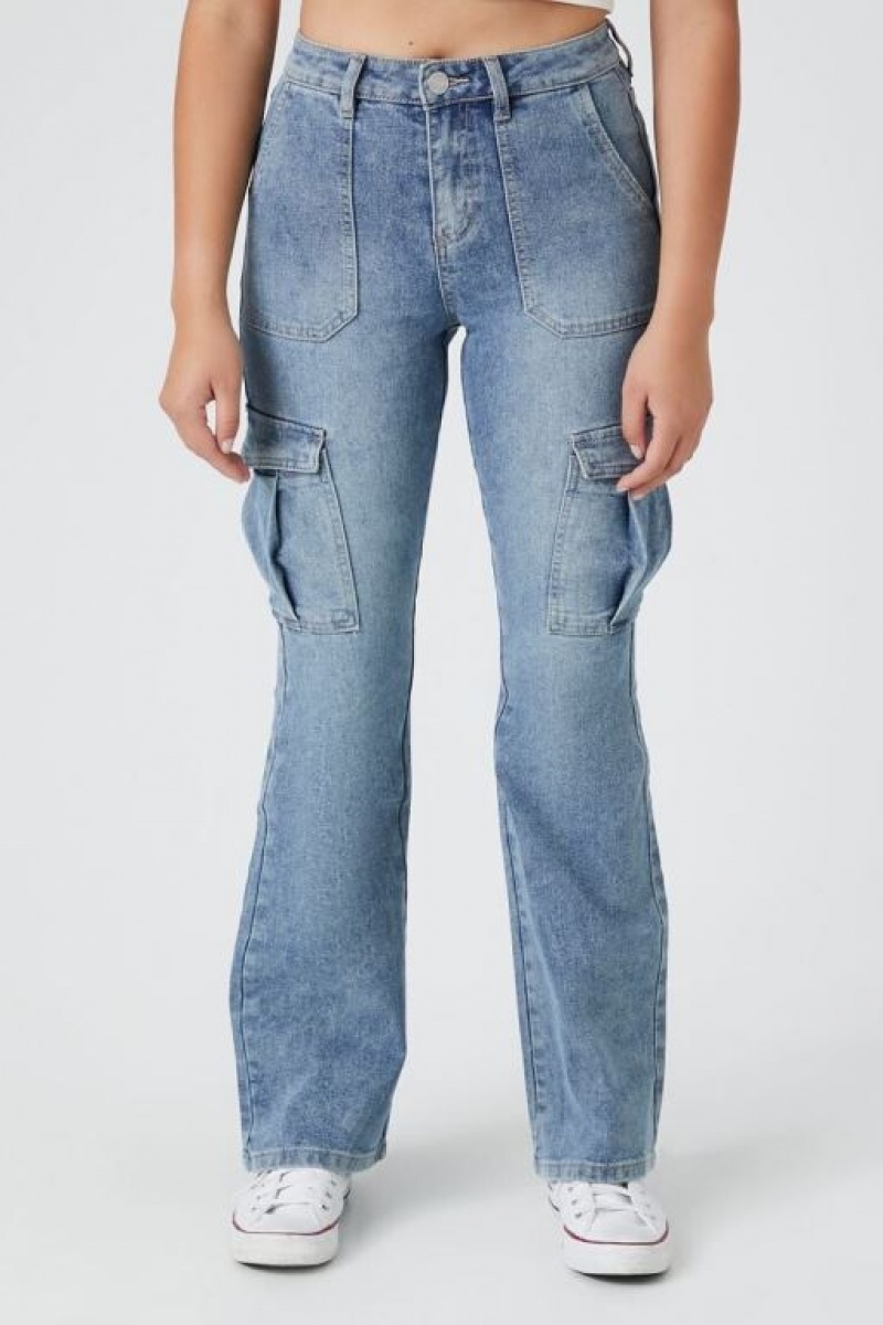 Jeans Forever 21 Cargo Flare Mujer Azules | lrGQ7WRS8Ou