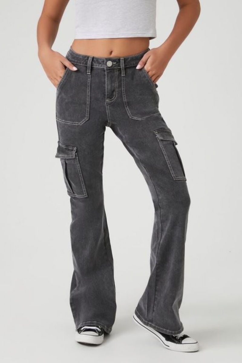 Jeans Forever 21 Cargo Flare Mujer Negras | Wz9Pyf80S1g