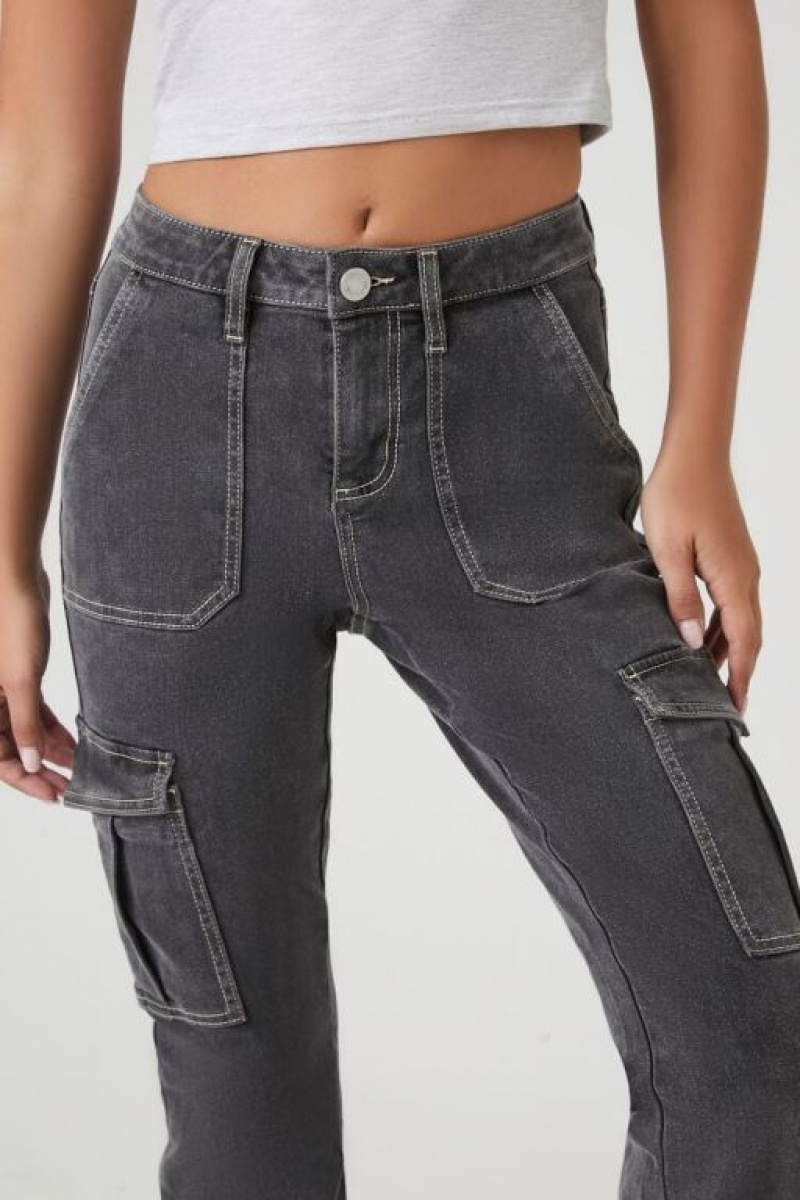 Jeans Forever 21 Cargo Flare Mujer Negras | Wz9Pyf80S1g