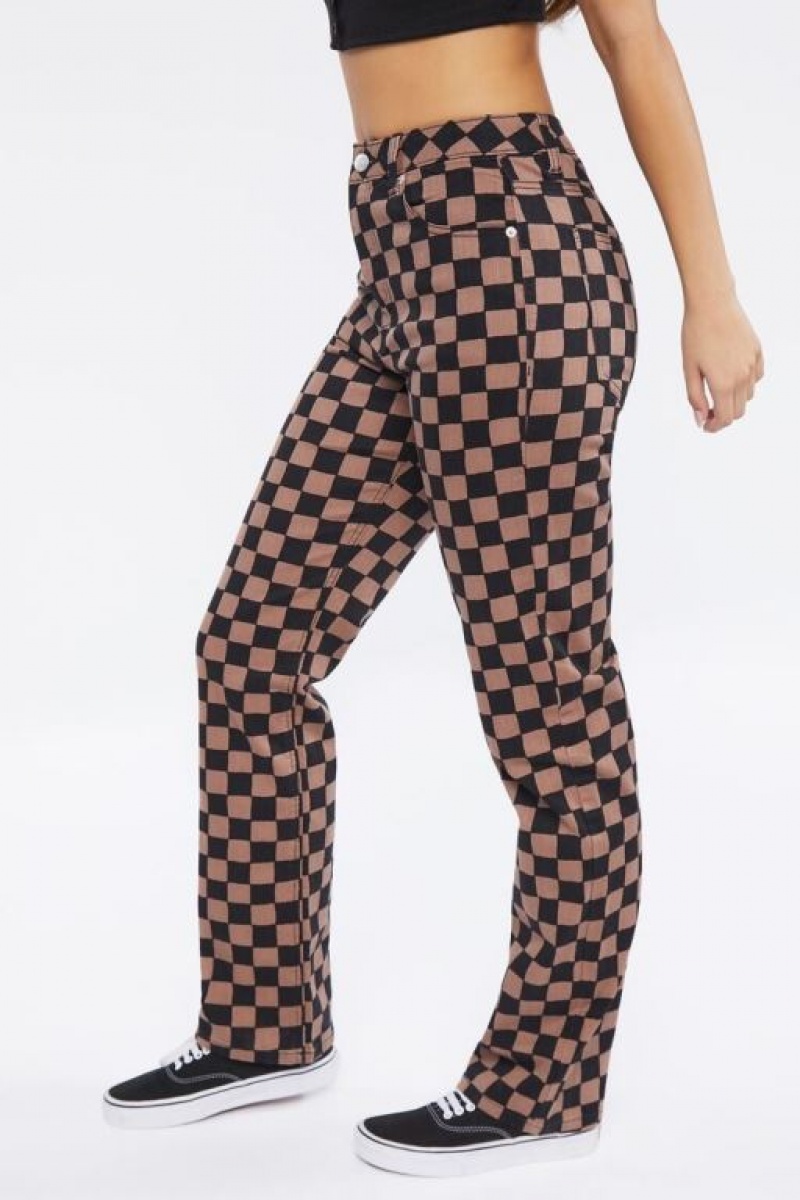 Jeans Forever 21 Checkered Print Mujer Gris Marrones Negras | FC5zjRQLUU0