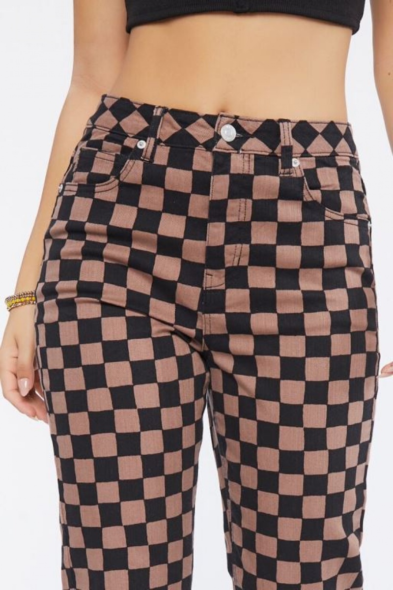 Jeans Forever 21 Checkered Print Mujer Gris Marrones Negras | FC5zjRQLUU0