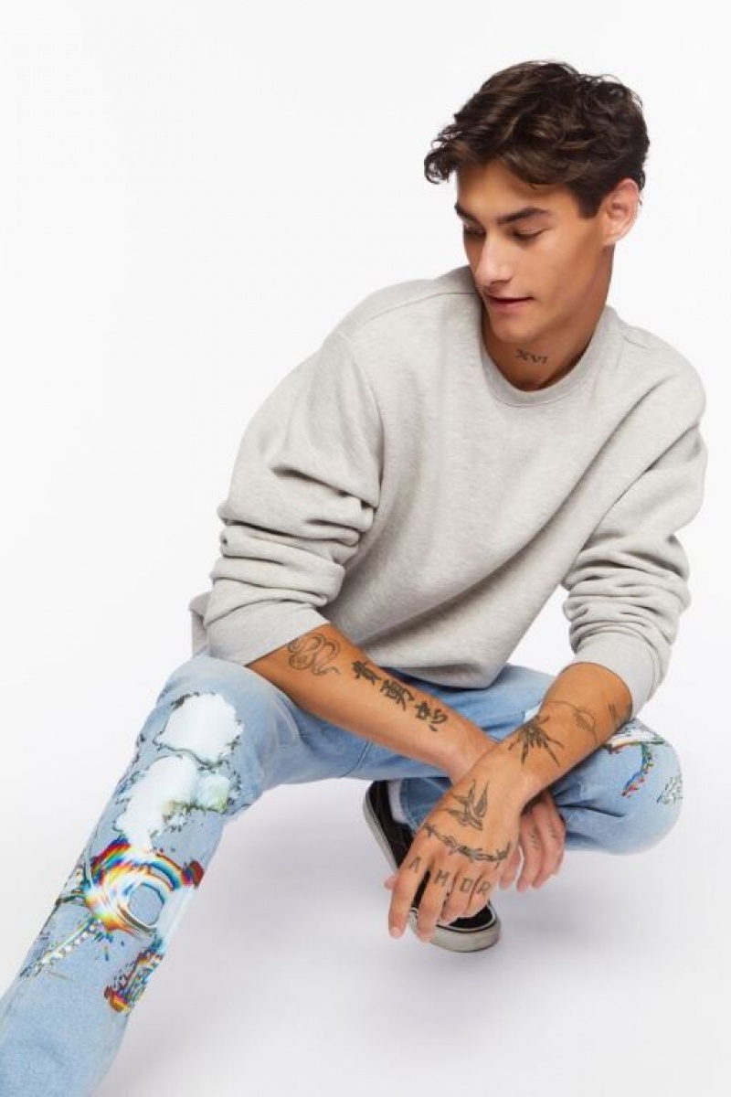 Jeans Forever 21 Cloud Estampadas Flaco Hombre Azules | uhzL7UqNkUS