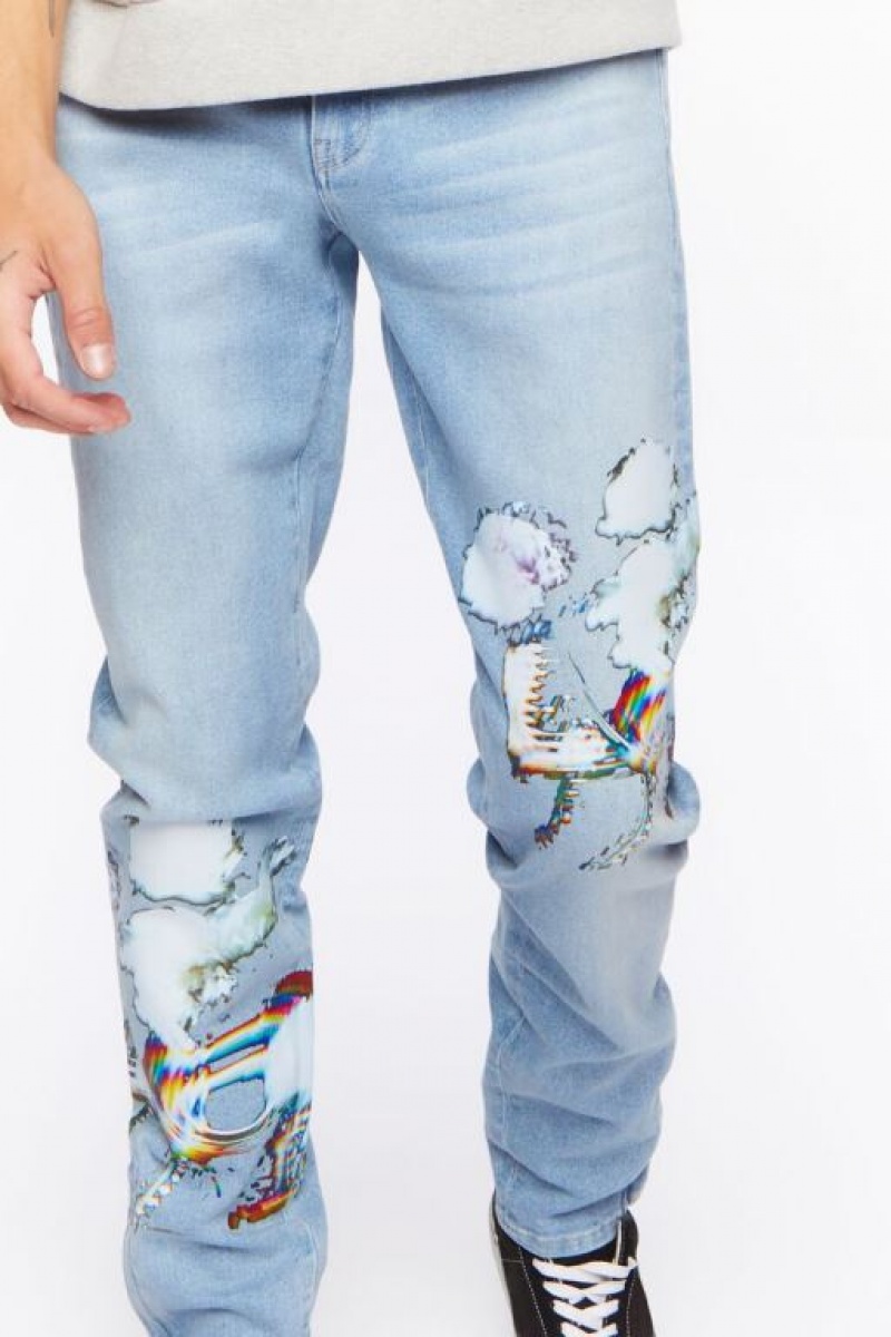 Jeans Forever 21 Cloud Estampadas Flaco Hombre Azules | uhzL7UqNkUS