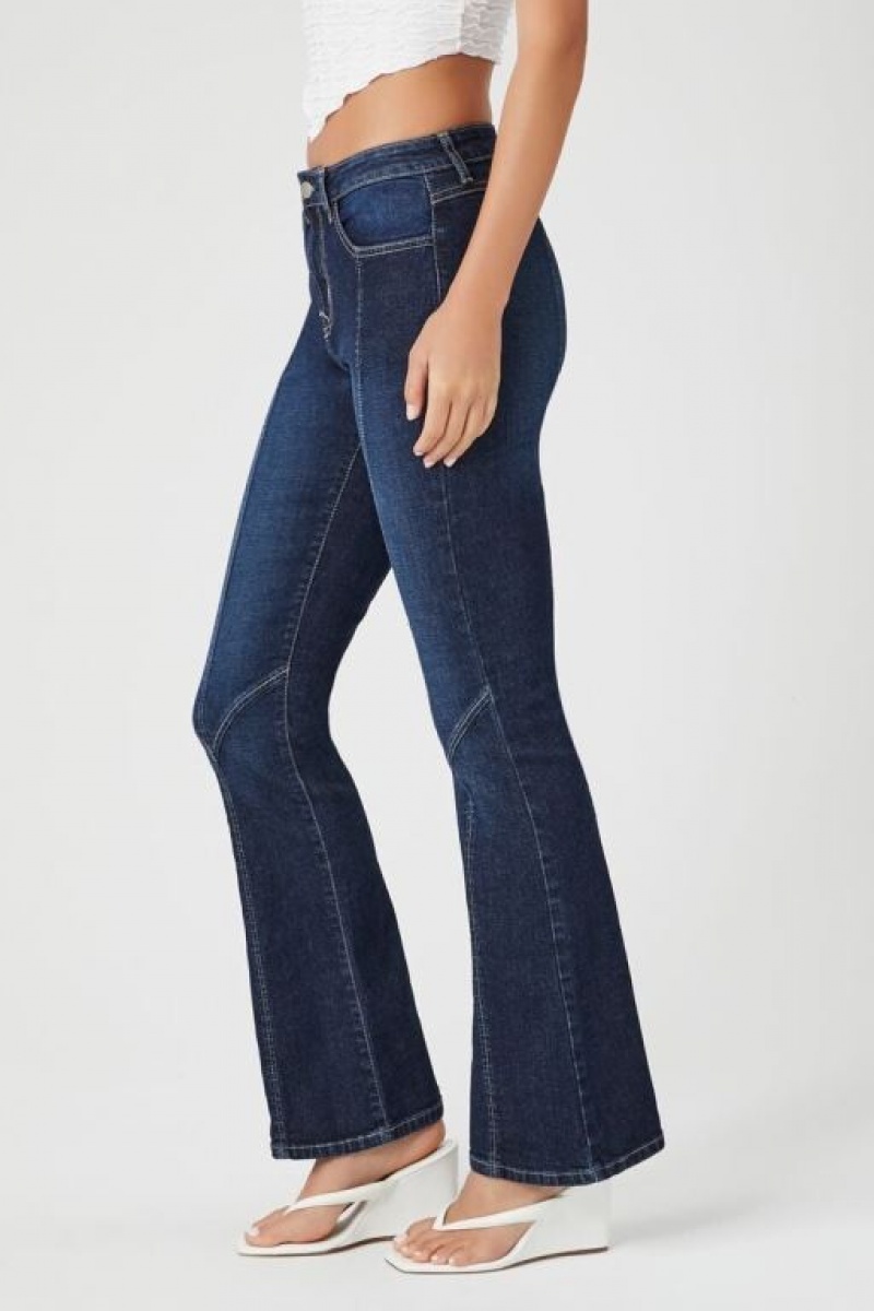 Jeans Forever 21 Contrast Seam Flare Mujer Azules Oscuro | kgJ2ZPyU73r