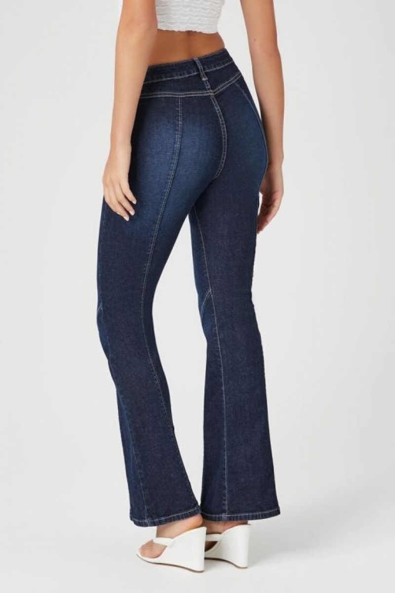 Jeans Forever 21 Contrast Seam Flare Mujer Azules Oscuro | kgJ2ZPyU73r