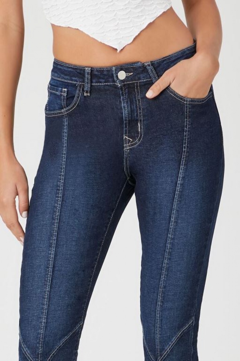 Jeans Forever 21 Contrast Seam Flare Mujer Azules Oscuro | kgJ2ZPyU73r