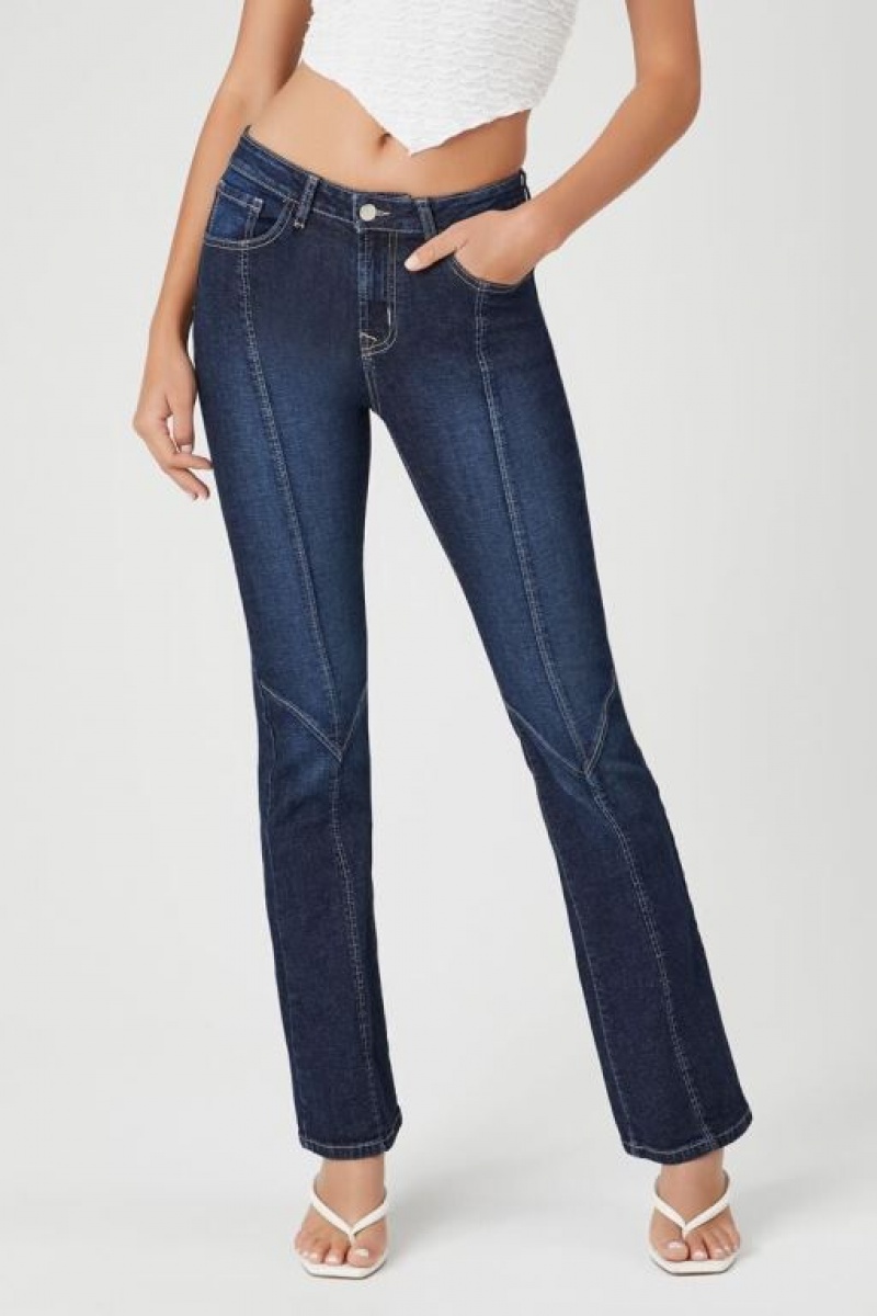 Jeans Forever 21 Contrast Seam Flare Mujer Azules Oscuro | kgJ2ZPyU73r