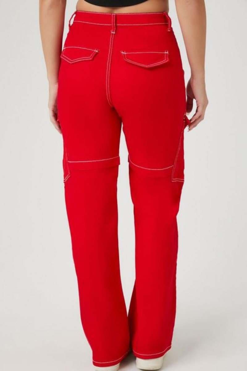 Jeans Forever 21 Contrast Seam High Rise Cargo Mujer Rojas Blancas | lQZgmfQoOYX