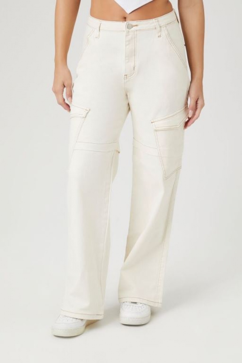 Jeans Forever 21 Contrast Seam High Rise Cargo Mujer Blancas Gris Marrones | PYkdFn7cdfL