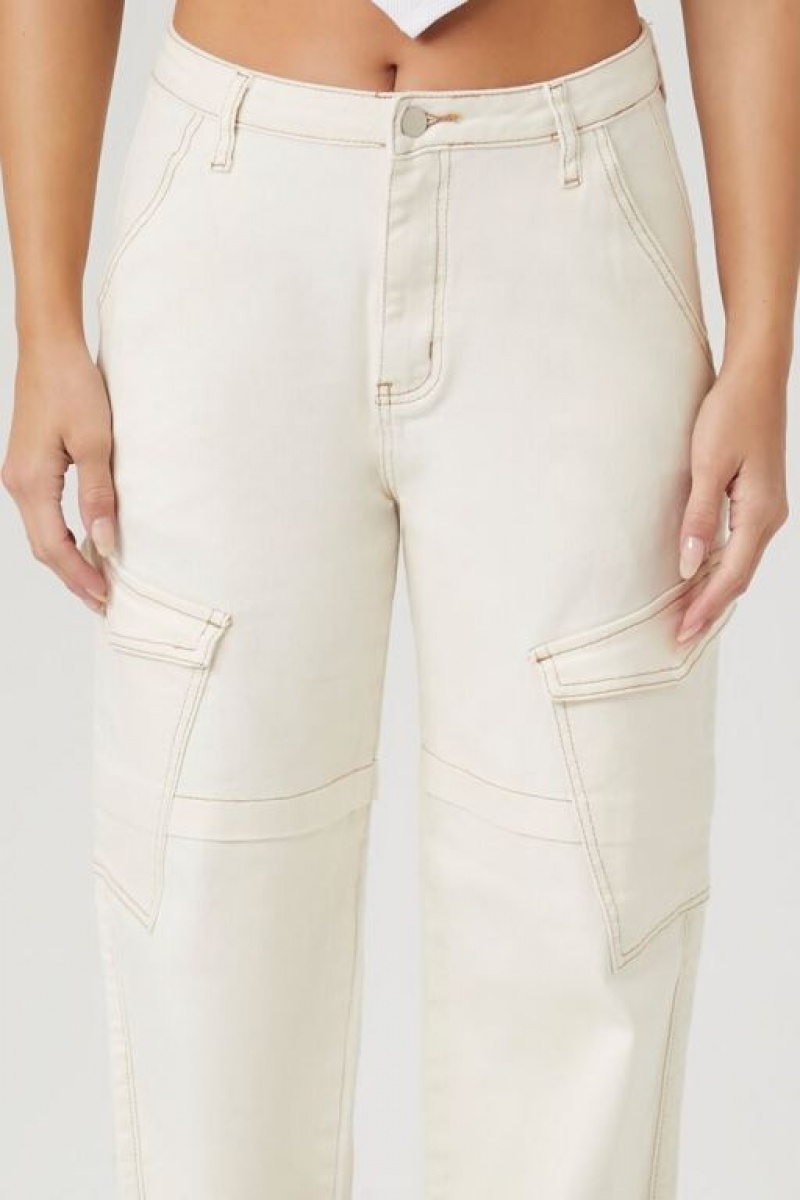 Jeans Forever 21 Contrast Seam High Rise Cargo Mujer Blancas Gris Marrones | PYkdFn7cdfL