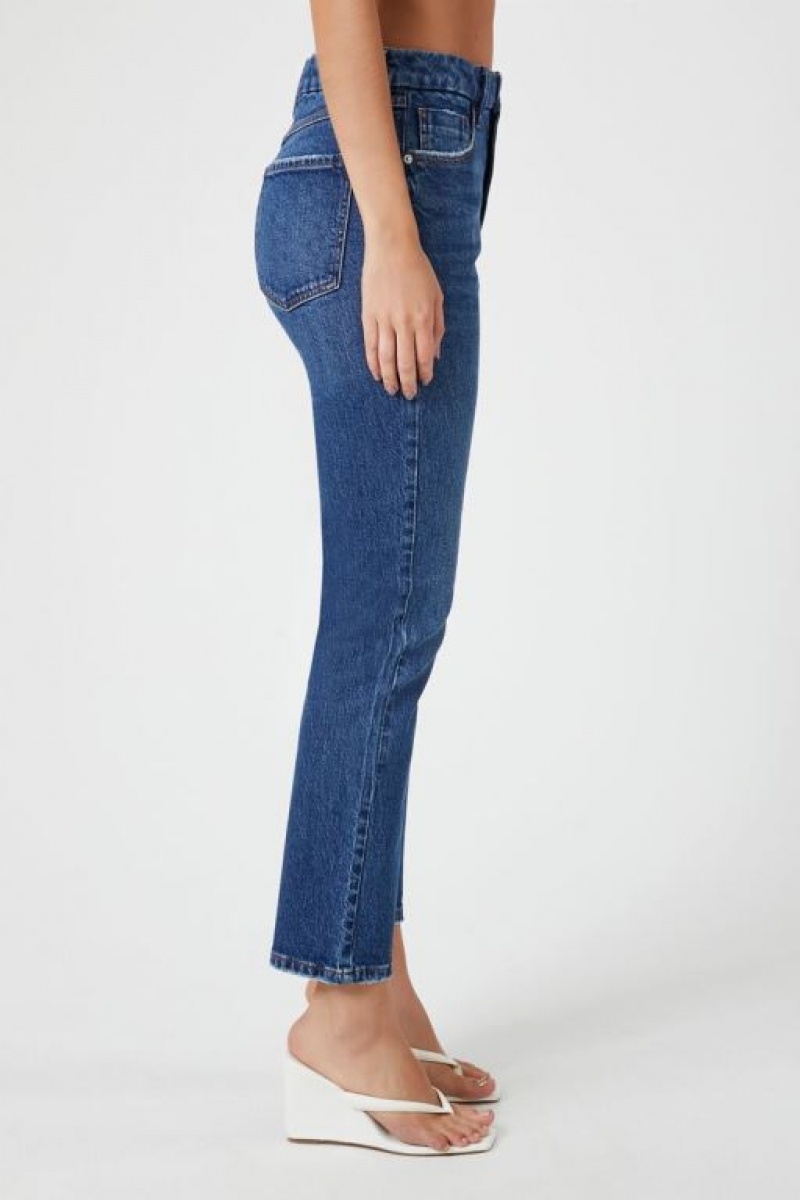 Jeans Forever 21 Curvy High Rise Directo Mujer Azules Oscuro | hGpnPAfKGCO