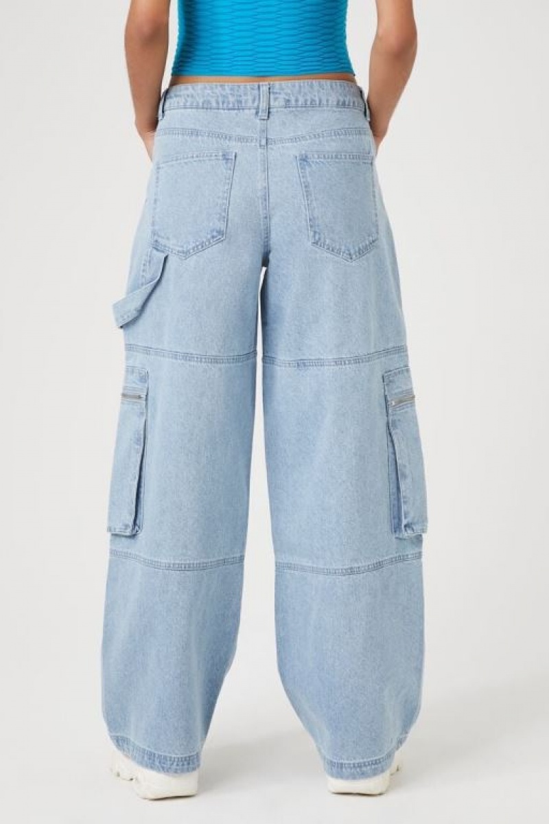 Jeans Forever 21 Denim Cargo Mujer Azules Claro | lSqPgT4vaK0