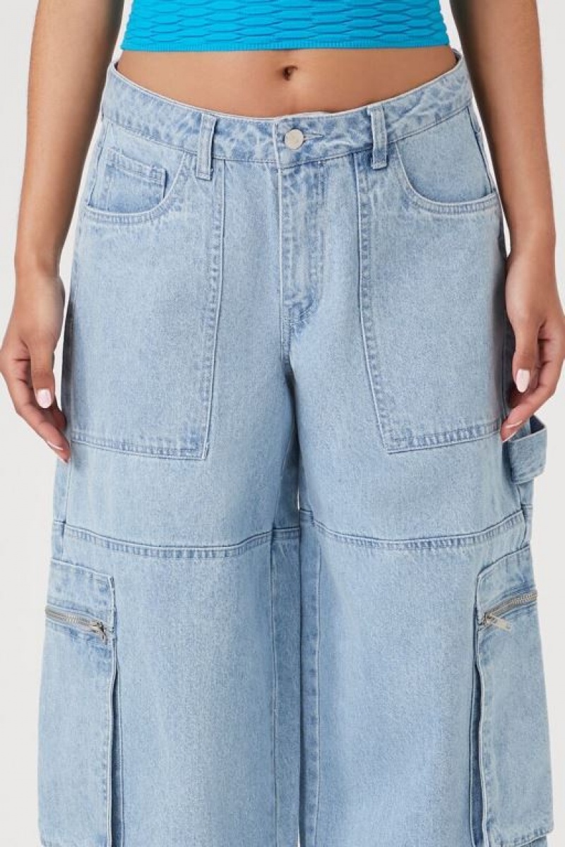 Jeans Forever 21 Denim Cargo Mujer Azules Claro | lSqPgT4vaK0