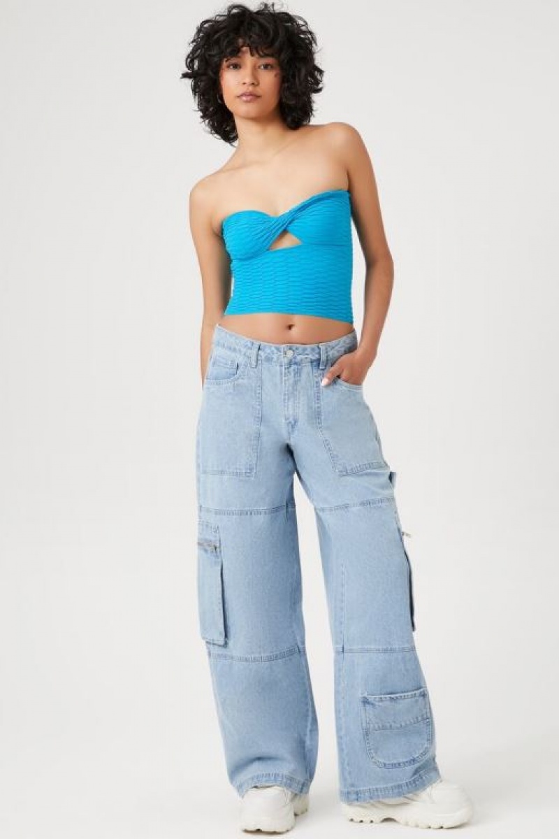 Jeans Forever 21 Denim Cargo Mujer Azules Claro | lSqPgT4vaK0