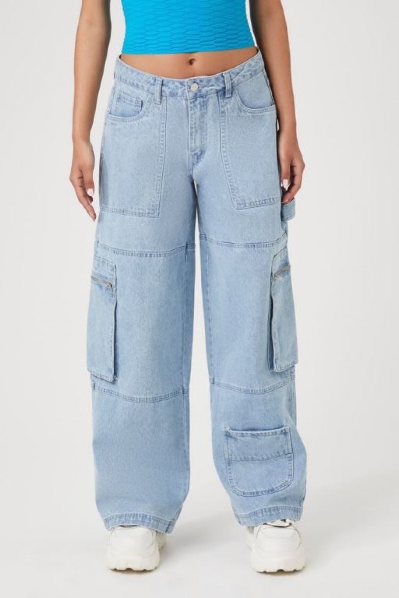 Jeans Forever 21 Denim Cargo Mujer Azules Claro | lSqPgT4vaK0