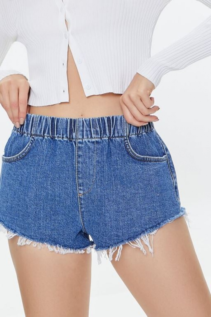 Jeans Forever 21 Denim Frayed Mujer Azules | UpDXd8G9ANm