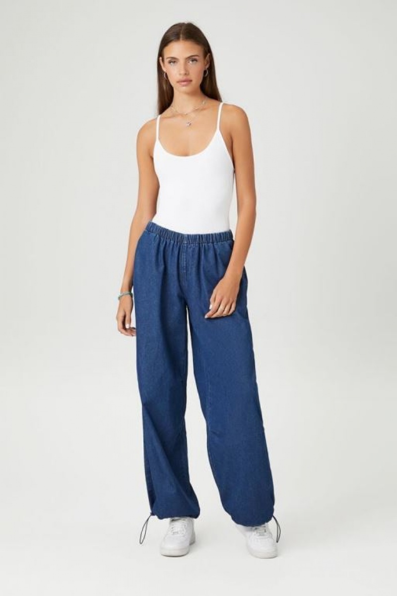 Jeans Forever 21 Denim Wide Leg Joggers Mujer Azules Oscuro | tMZlGlK2AIj