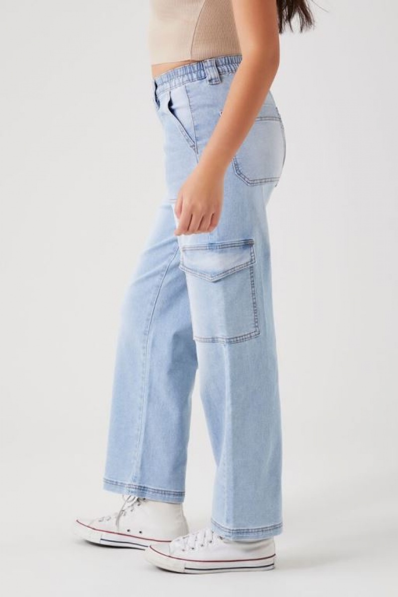 Jeans Forever 21 Directo Leg Denim Cargo Mujer Azules Claro | YH1AnA6mt6R