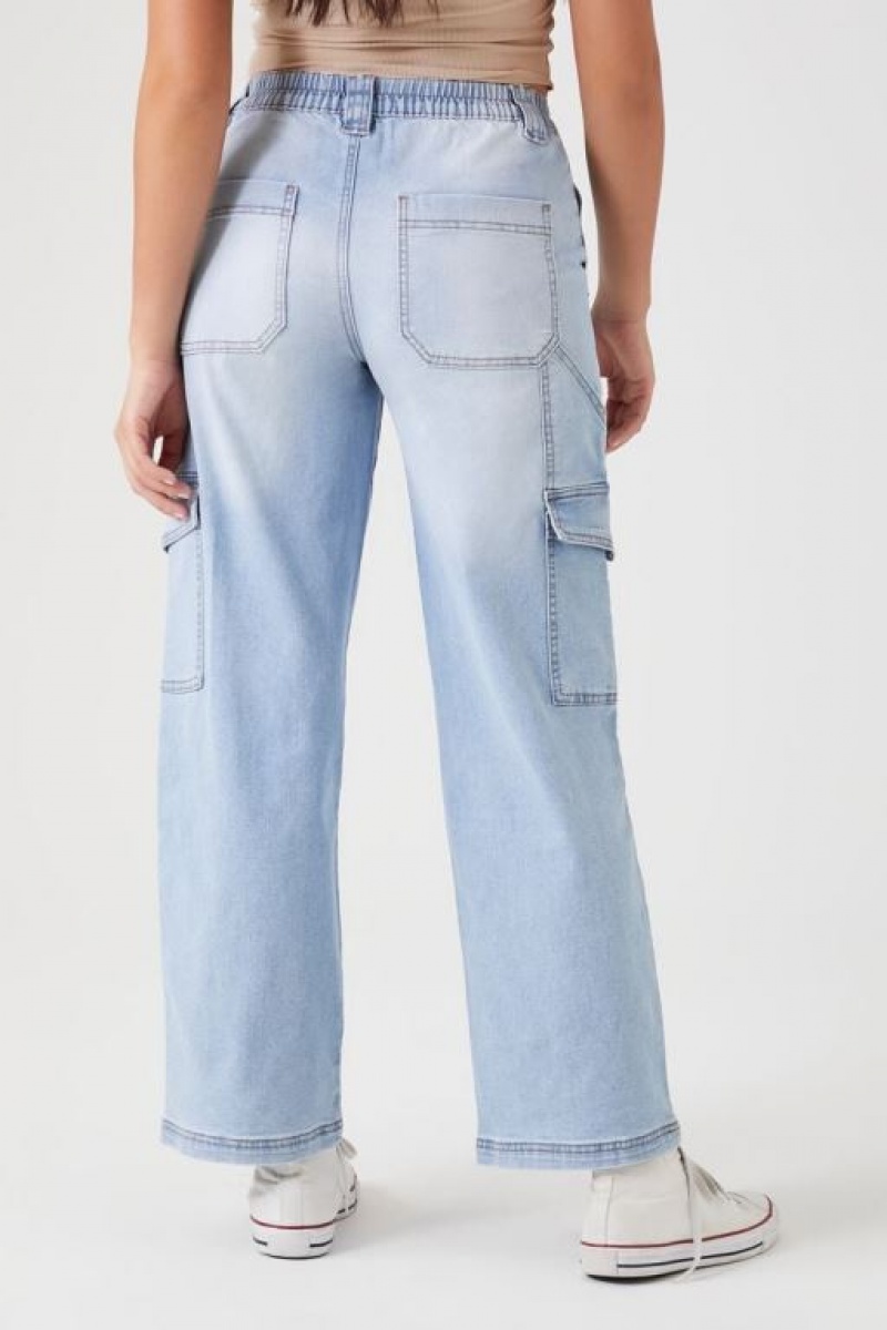 Jeans Forever 21 Directo Leg Denim Cargo Mujer Azules Claro | YH1AnA6mt6R