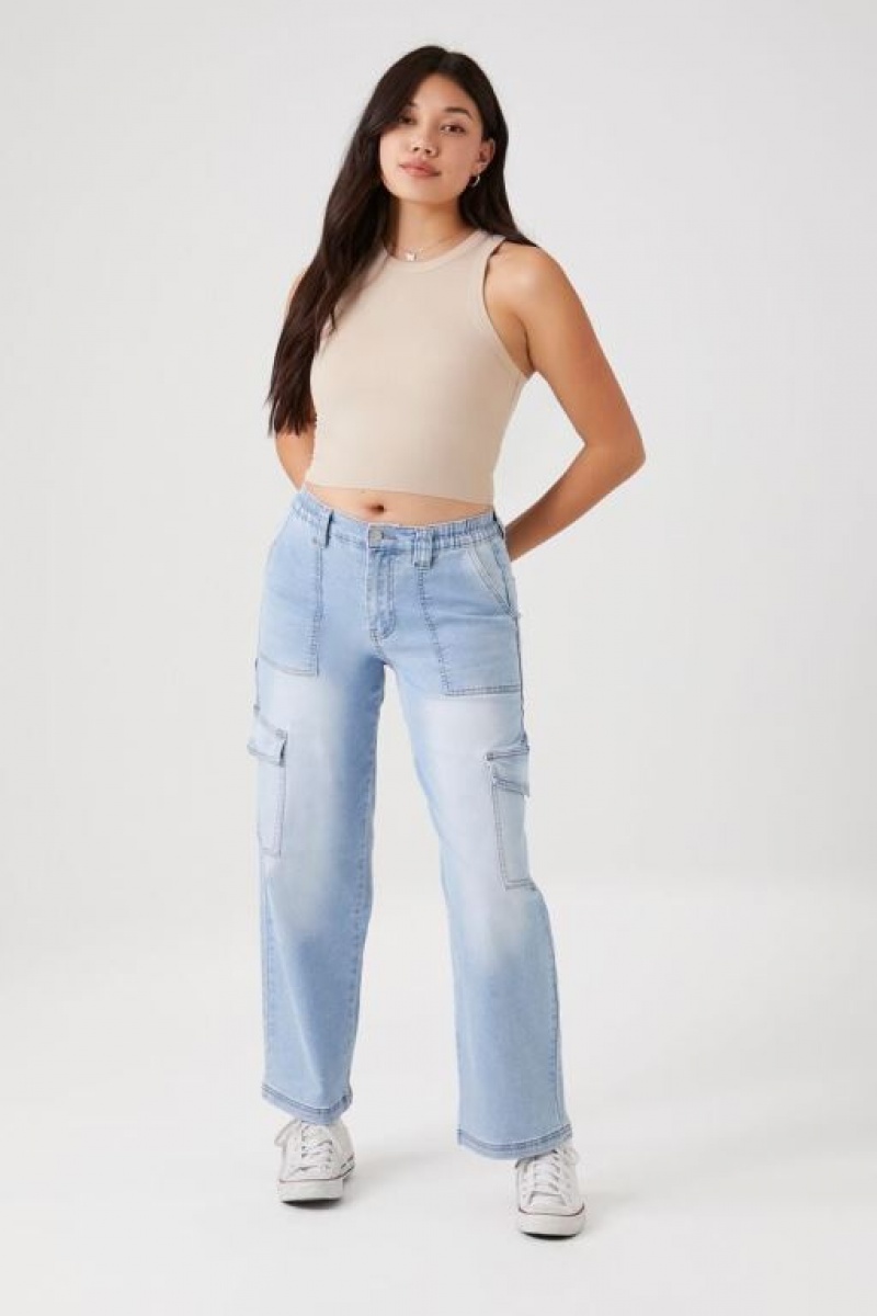 Jeans Forever 21 Directo Leg Denim Cargo Mujer Azules Claro | YH1AnA6mt6R