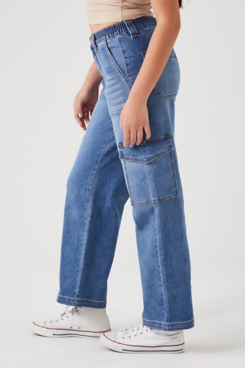 Jeans Forever 21 Directo Leg Denim Cargo Mujer Azules | vDzg9J1ltBd