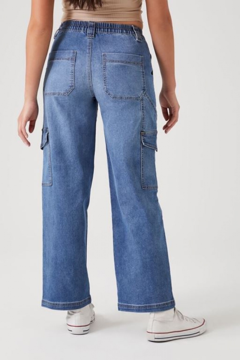 Jeans Forever 21 Directo Leg Denim Cargo Mujer Azules | vDzg9J1ltBd