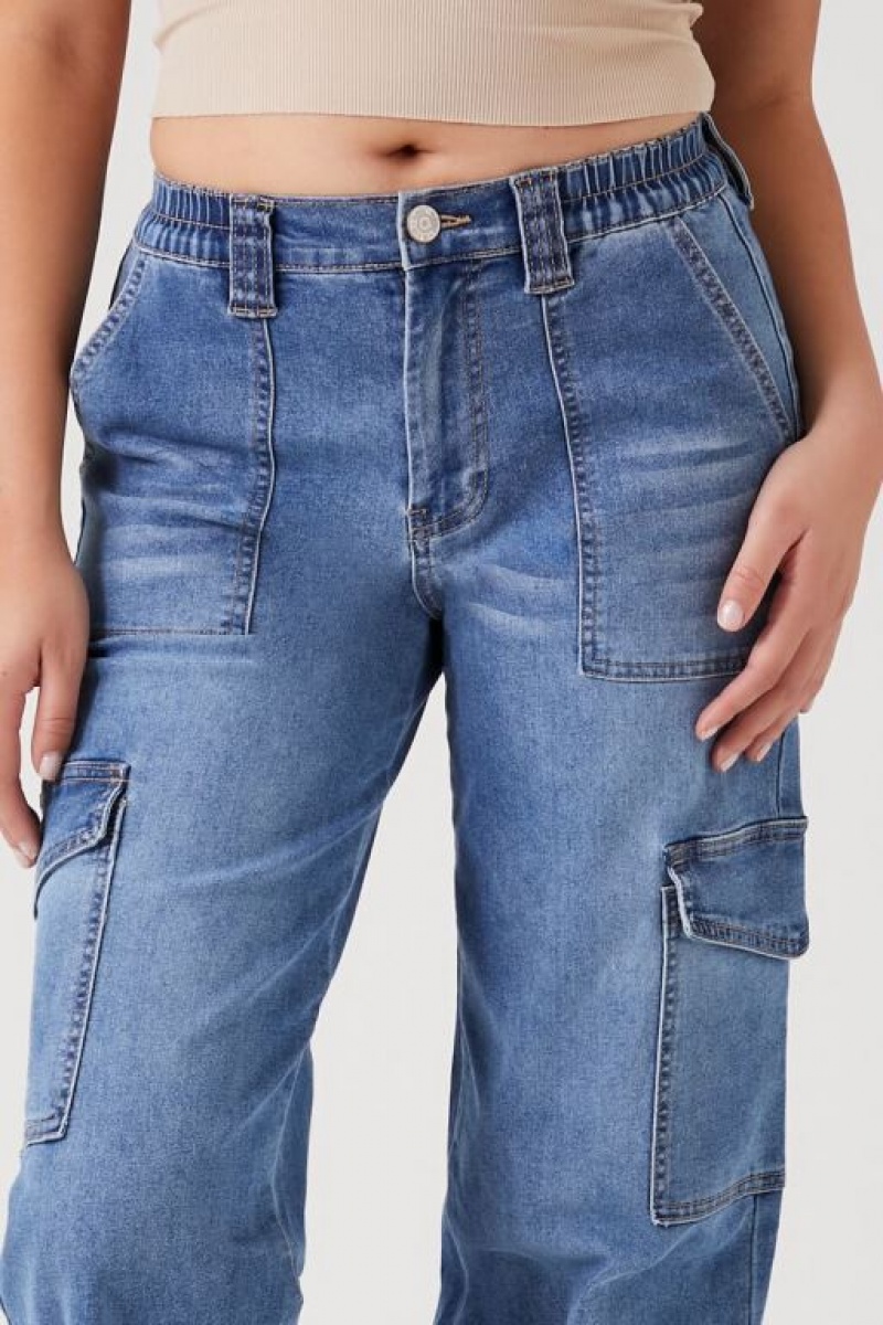 Jeans Forever 21 Directo Leg Denim Cargo Mujer Azules | vDzg9J1ltBd