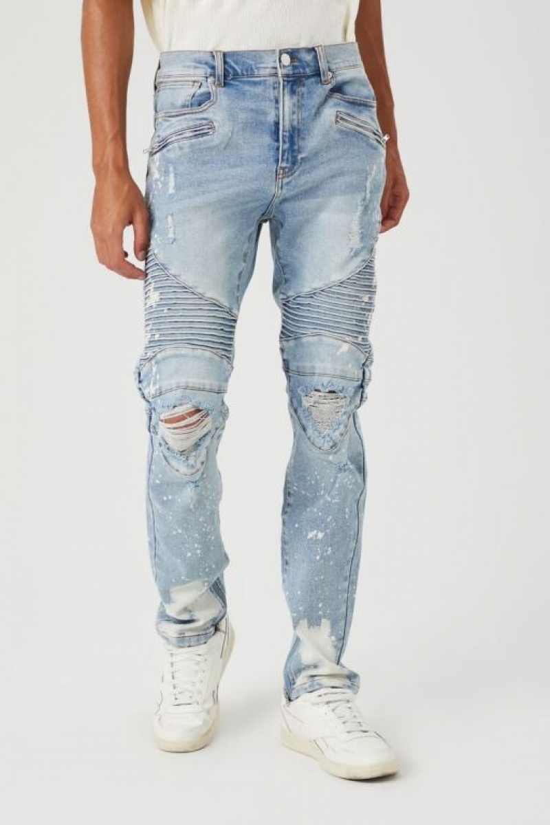 Jeans Forever 21 Distressed Bleach Dye Moto Hombre Azules Claro Multicolor | uh3k1x9cMYW