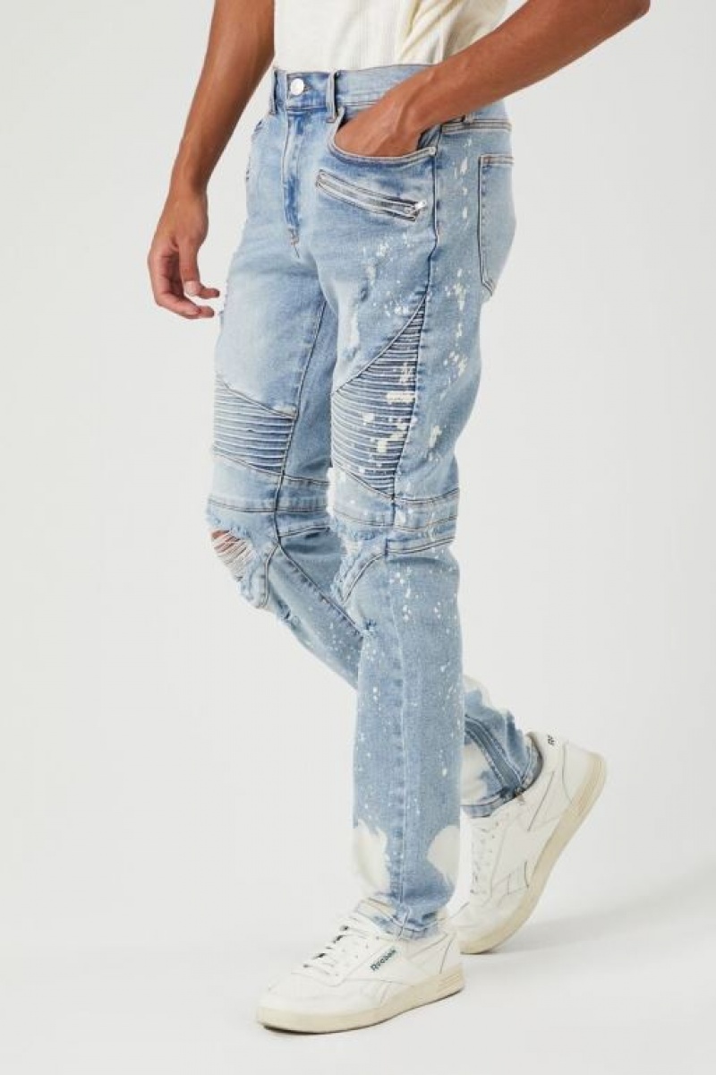 Jeans Forever 21 Distressed Bleach Dye Moto Hombre Azules Claro Multicolor | uh3k1x9cMYW