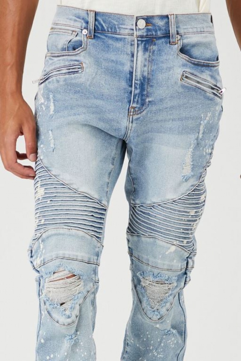 Jeans Forever 21 Distressed Bleach Dye Moto Hombre Azules Claro Multicolor | uh3k1x9cMYW