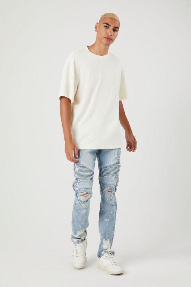 Jeans Forever 21 Distressed Bleach Dye Moto Hombre Azules Claro Multicolor | uh3k1x9cMYW