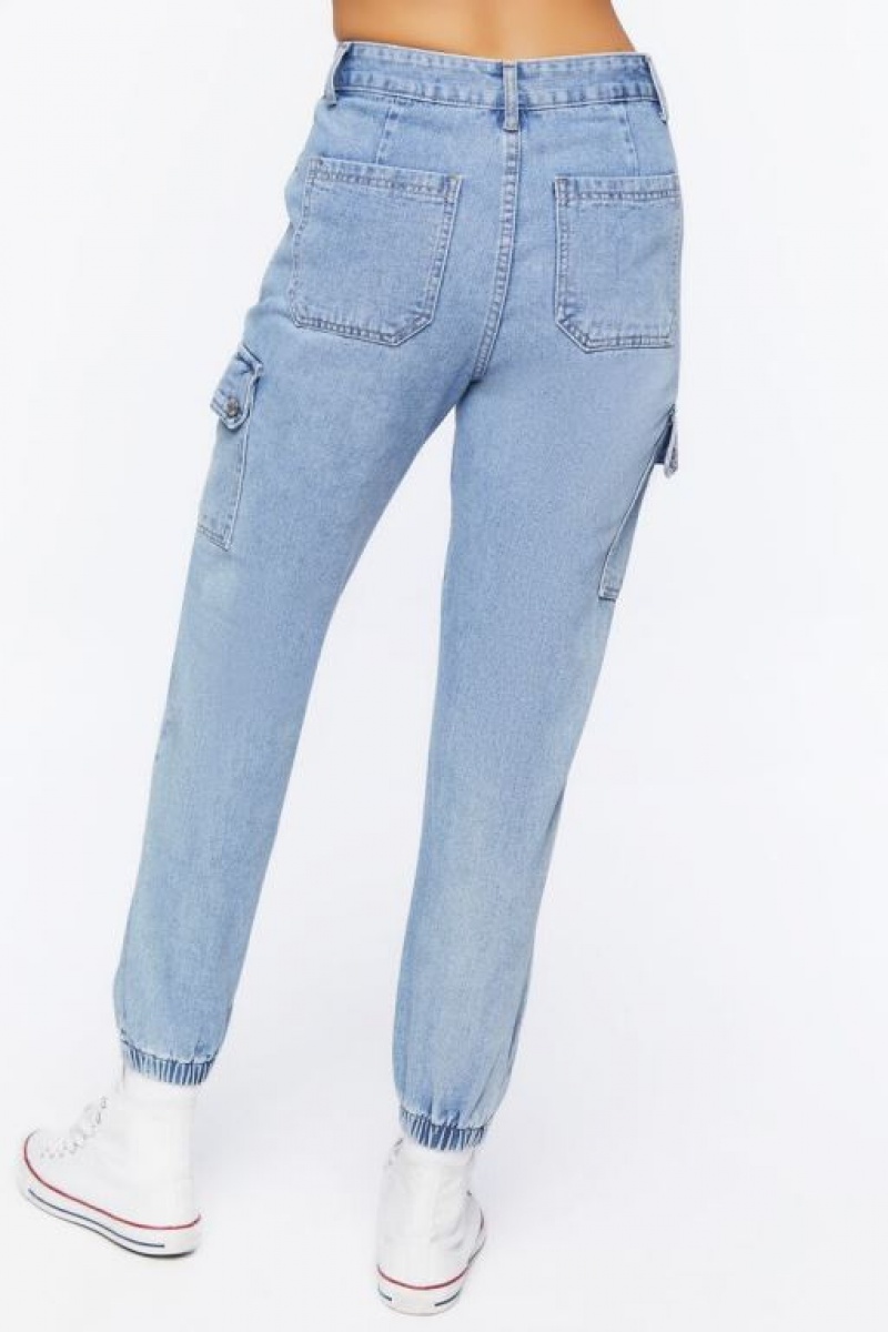 Jeans Forever 21 Distressed Denim Cargo Joggers Mujer Azules | mtsRw6Mq8RS