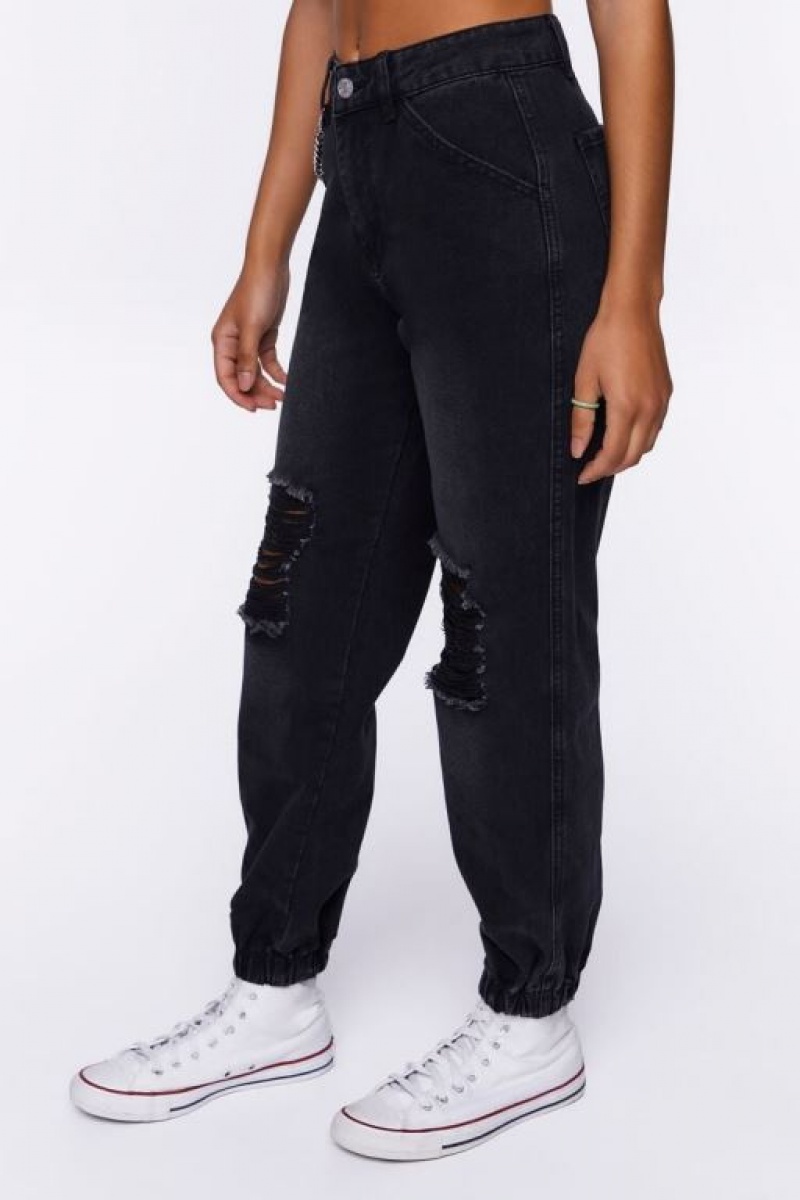 Jeans Forever 21 Distressed Denim Wallet Chain Joggers Mujer Negras | HE2Mb7PxgyI