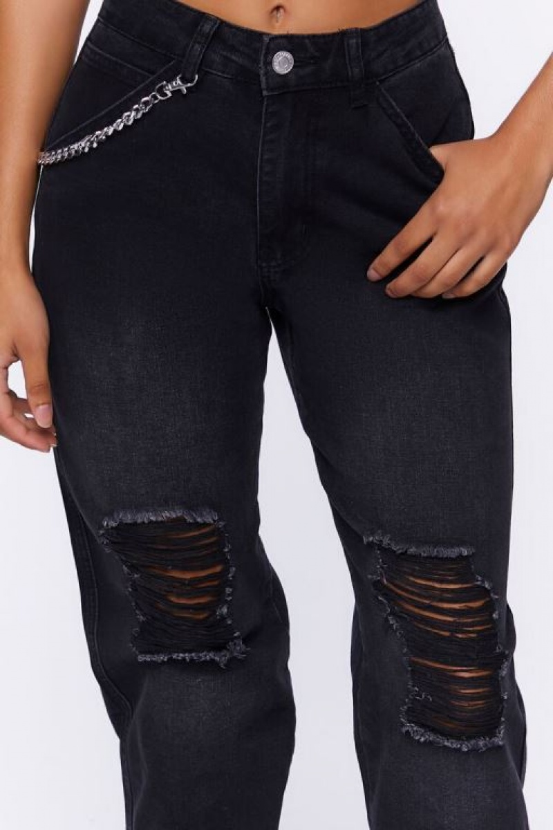 Jeans Forever 21 Distressed Denim Wallet Chain Joggers Mujer Negras | HE2Mb7PxgyI