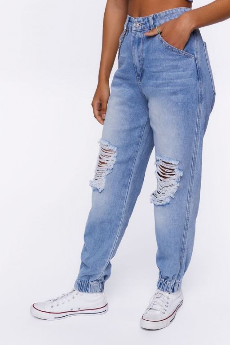 Jeans Forever 21 Distressed Denim Wallet Chain Joggers Mujer Azules Claro | Ja6NpPHNcrJ