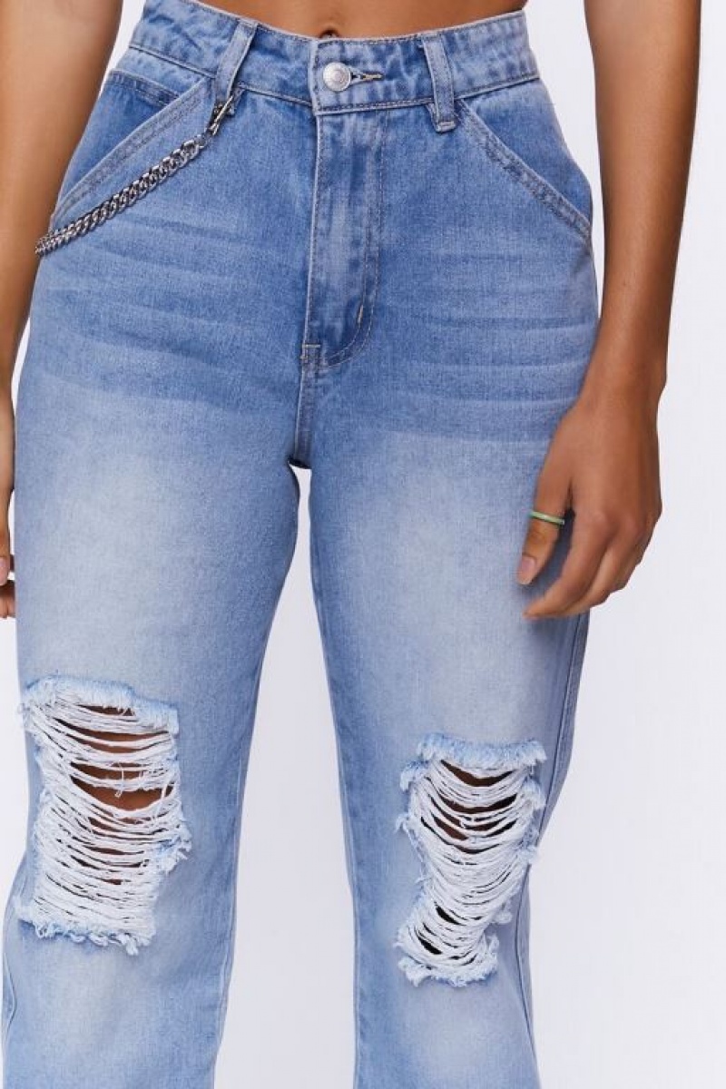 Jeans Forever 21 Distressed Denim Wallet Chain Joggers Mujer Azules Claro | Ja6NpPHNcrJ