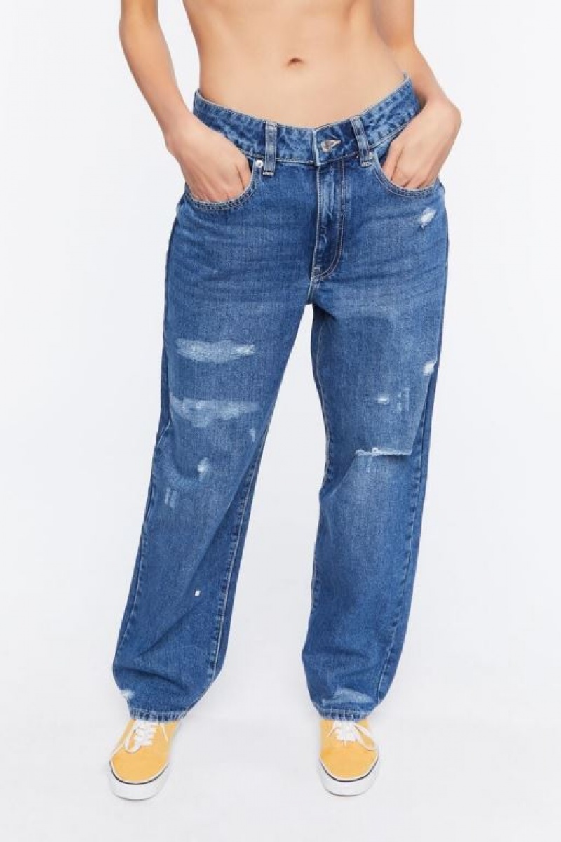 Jeans Forever 21 Distressed Directo Leg Mujer Azules | e3P13vbz28y