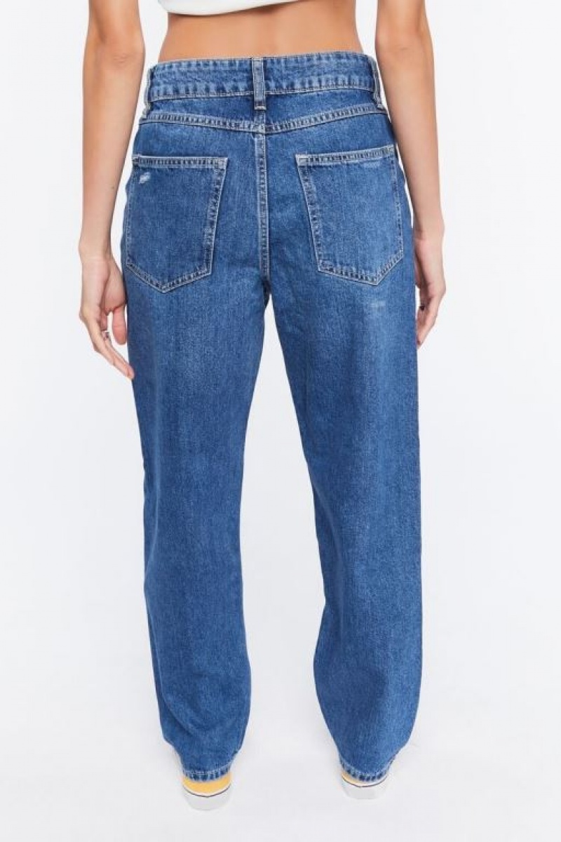 Jeans Forever 21 Distressed Directo Leg Mujer Azules | e3P13vbz28y